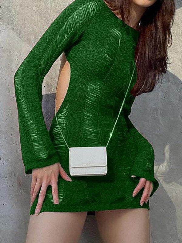 Distressed Long Sleeve Party Mini Dress Maxct