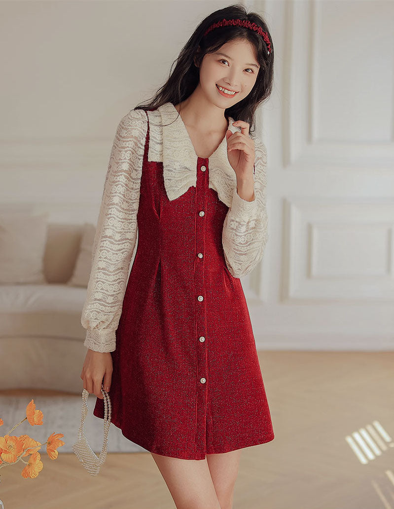 Lace Bow Sweater Dress Maxct