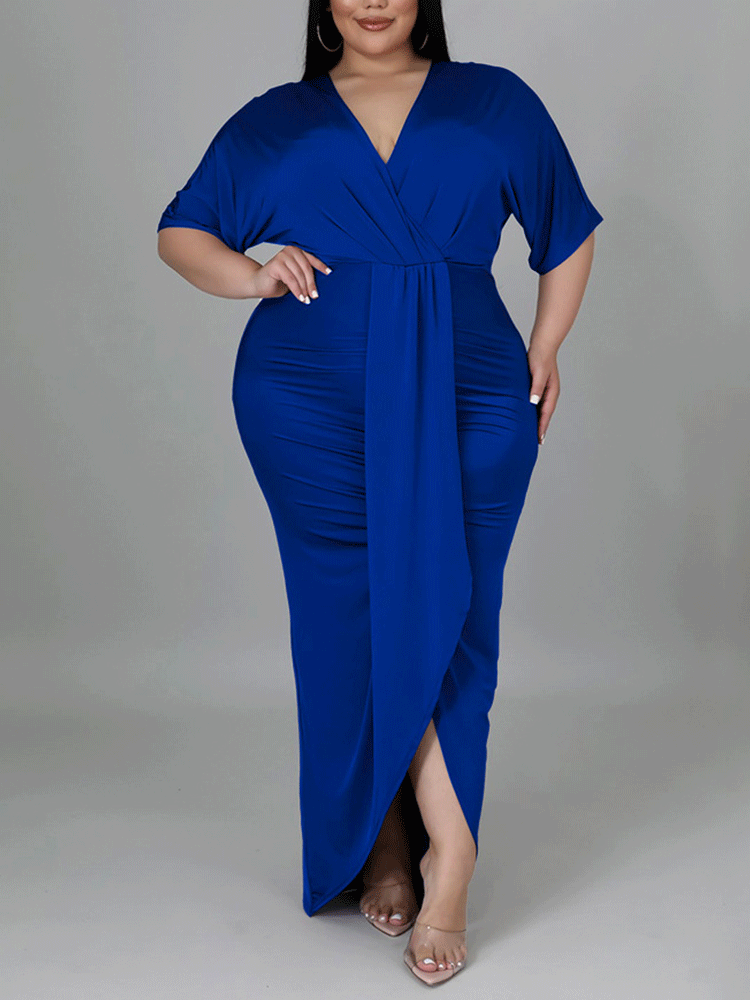 V Neck Solid Color Maxi Dress Maxct