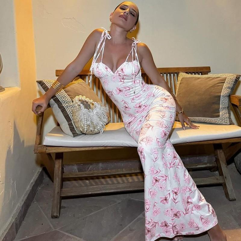 Maxct Women's 2024 Summer Hot-selling Floral Slim-fit Slim Long Bag Hip Sweet Style Sling Dress Women
