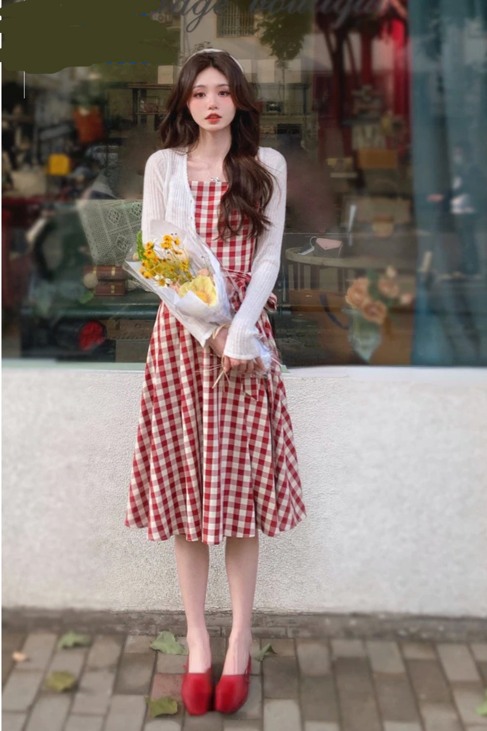 Cute Red Plaid Strappy Dress Maxct