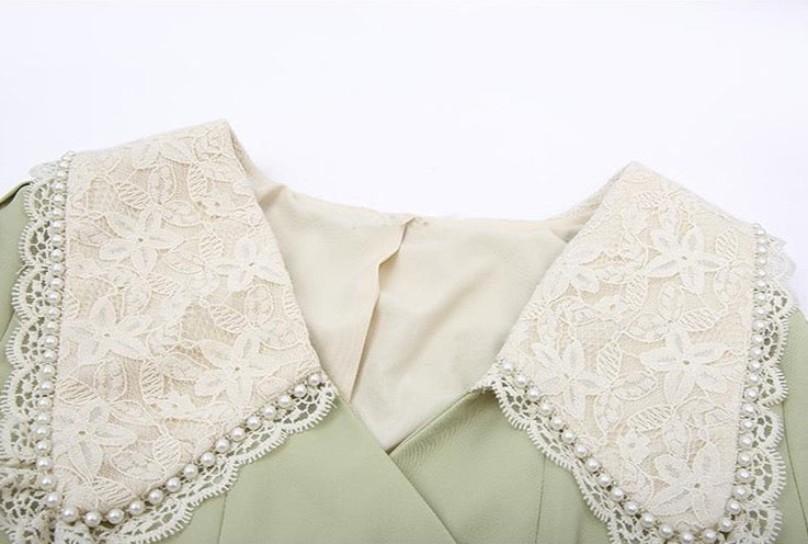 Matcha Peter Pan Pleated Dress Maxct