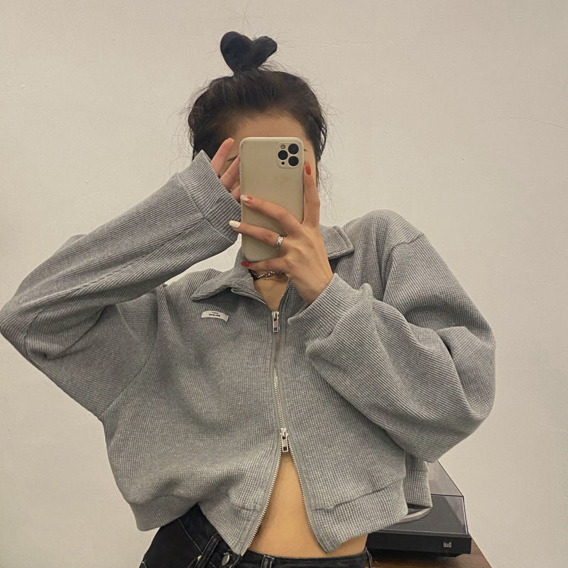 Maxct Student Zipper Knit Cardigan