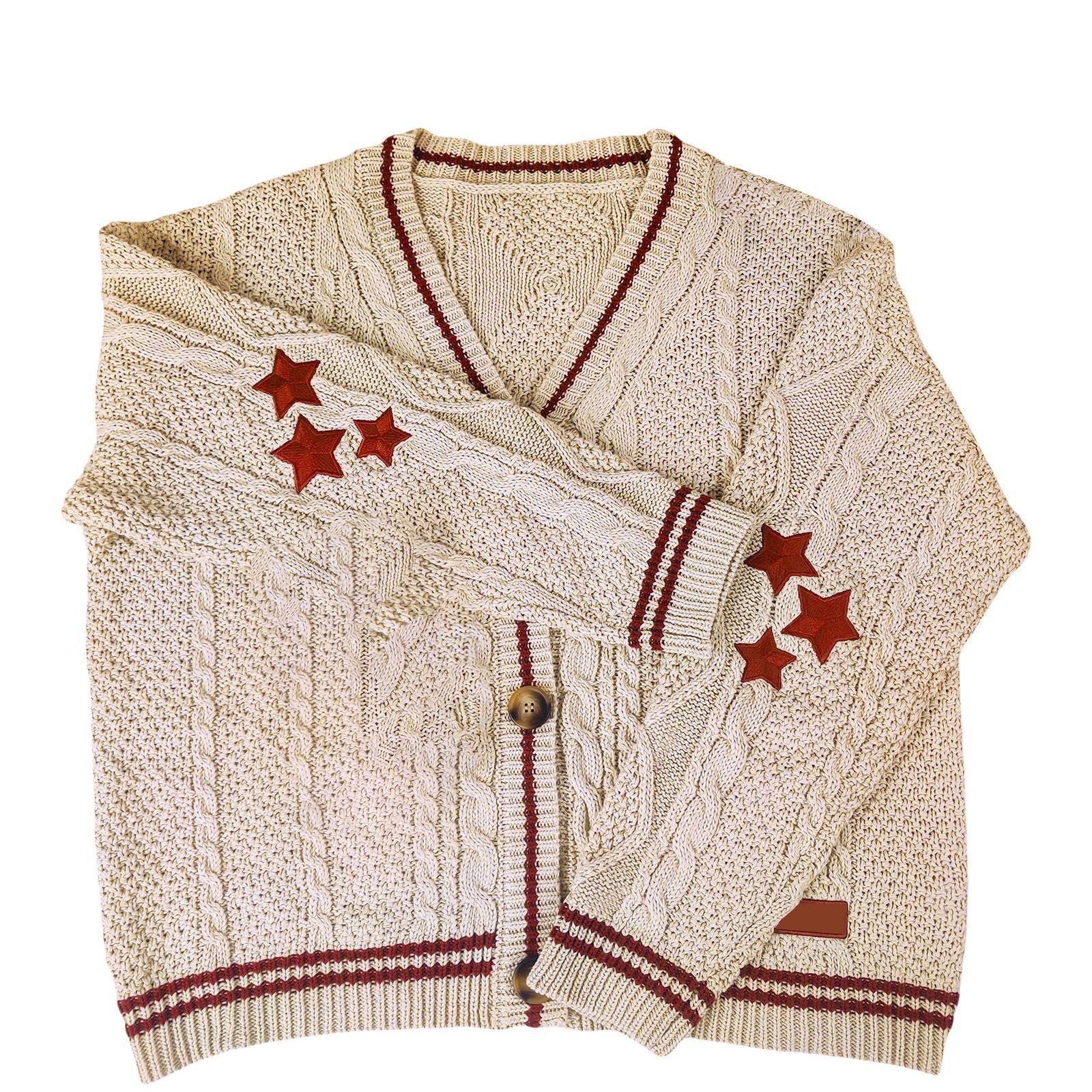 Maxct Oversize Star Embroidered Cable Knit Cardigan