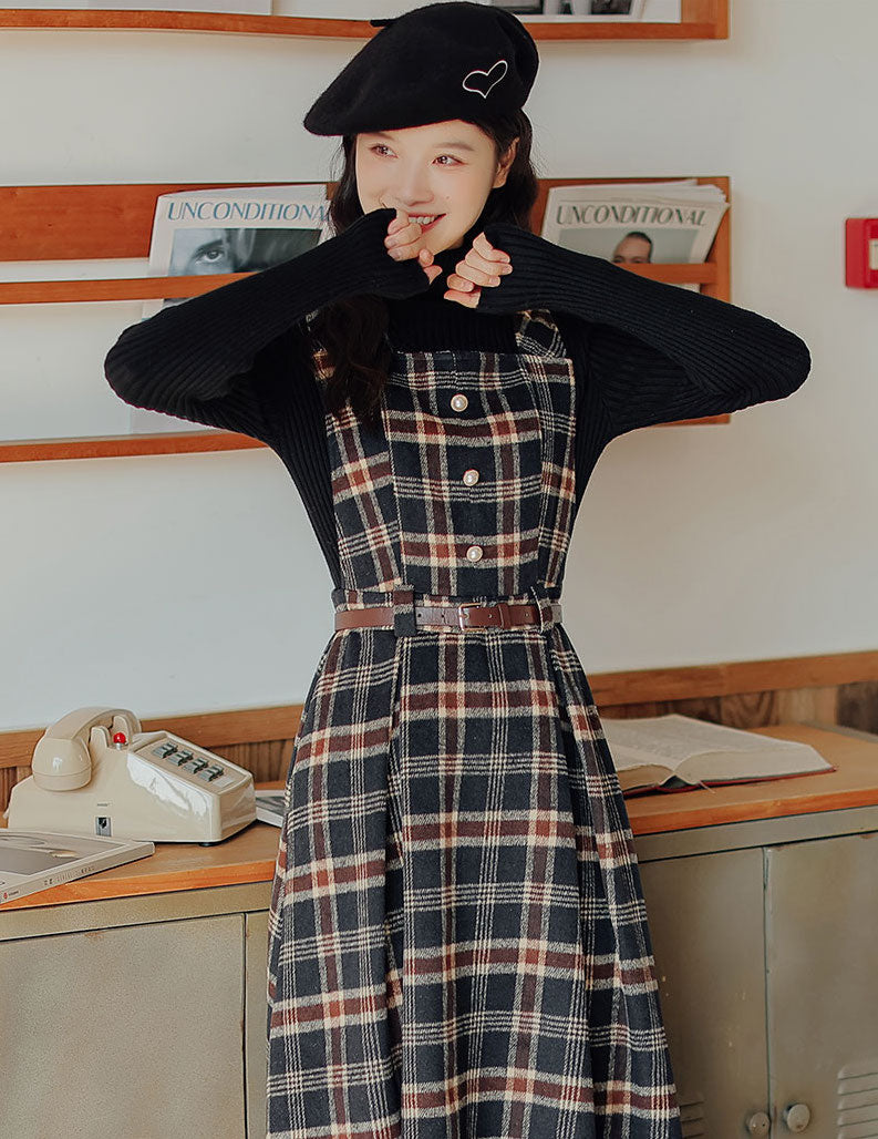 Holiday Plaid Pinafore Midi Dress Maxct