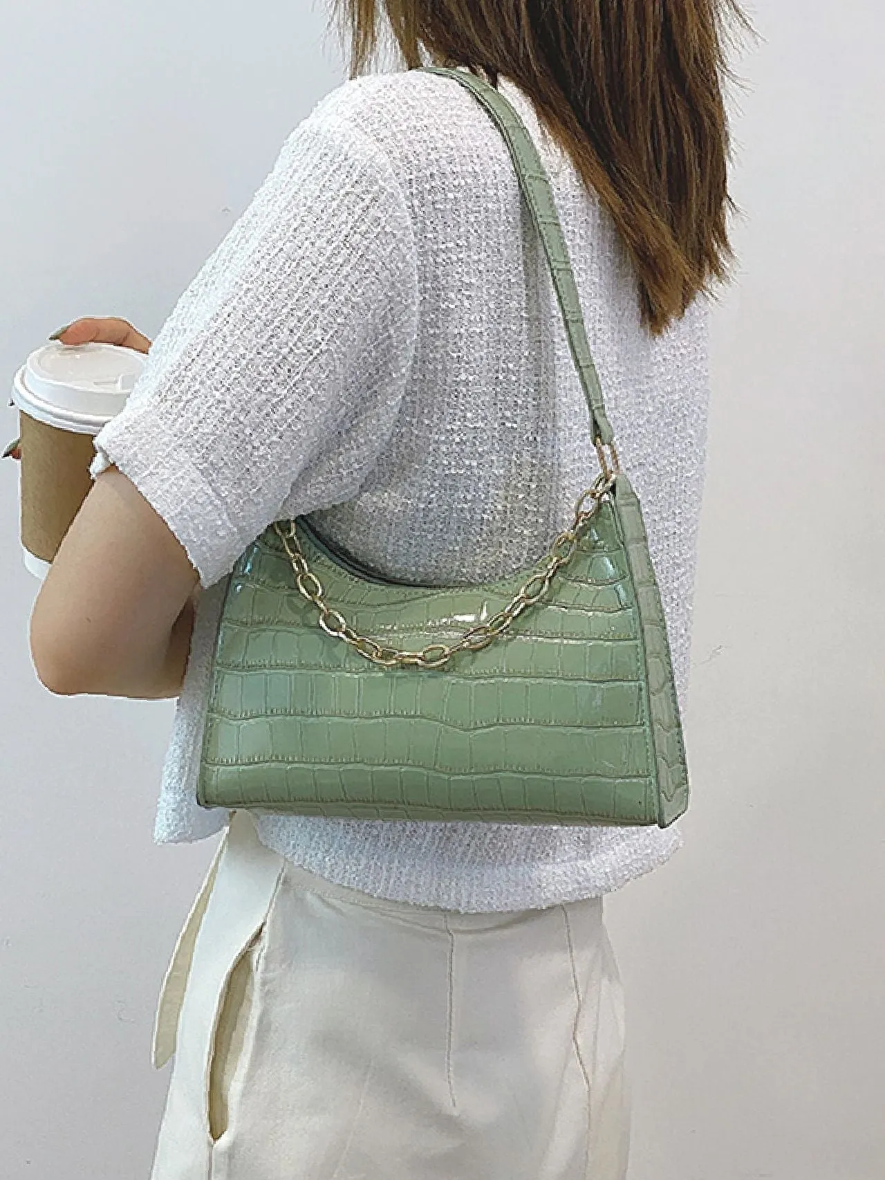 Bag For Love - Chain Decor Croc Embossed Maxct Bag  - Women Maxct Bags