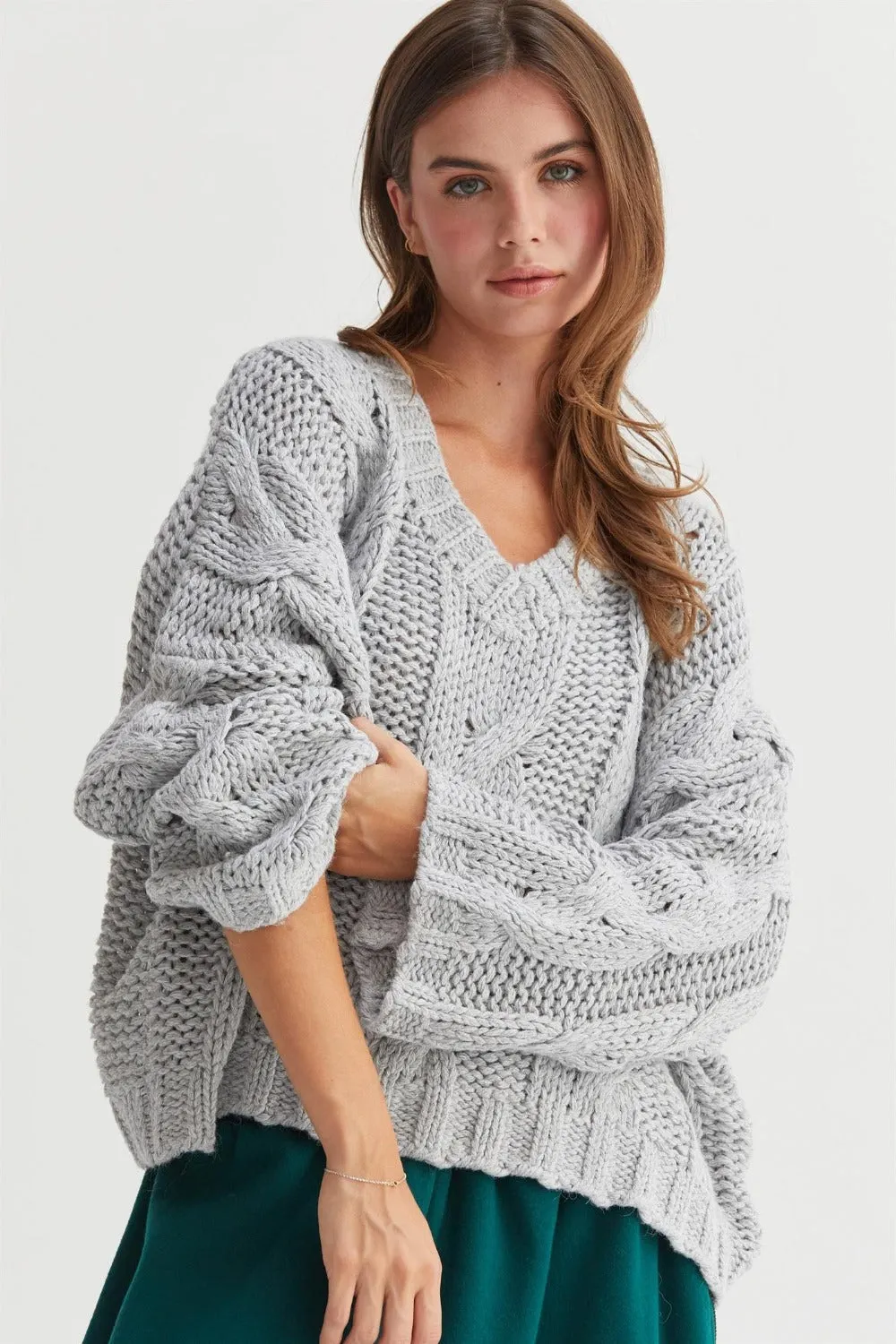 Maxct &HYFVE Cable Knit V-Neck Sweater