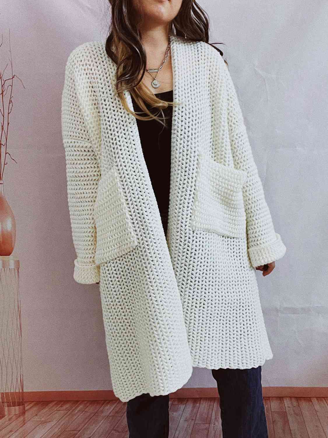 Maxct &Open Front Long Sleeve Cardigan with Pockets