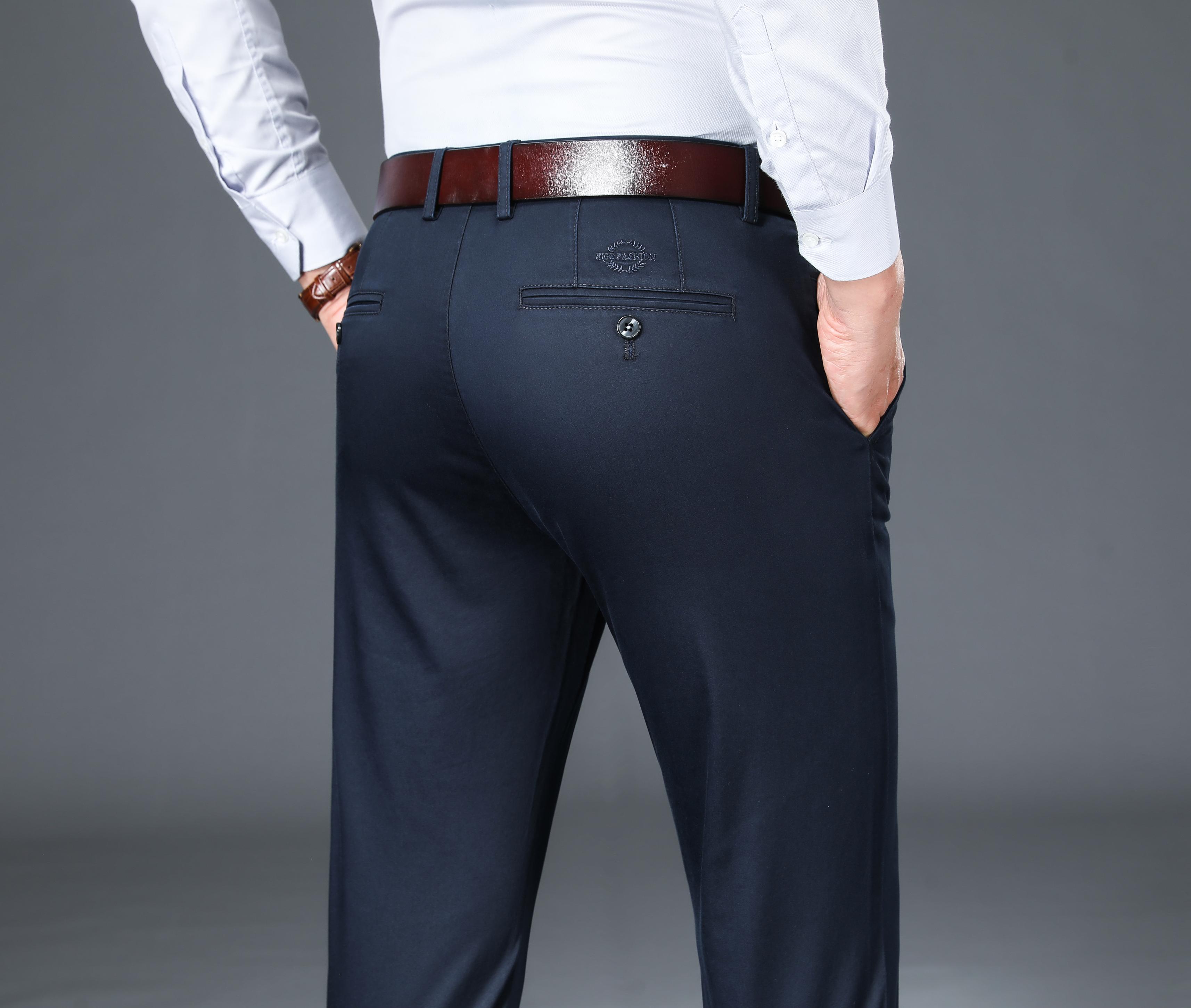 Classic Design Dress Pants, Men's Semi-formal Embroidery Stretch Dress Pants For Fall Winter Business
