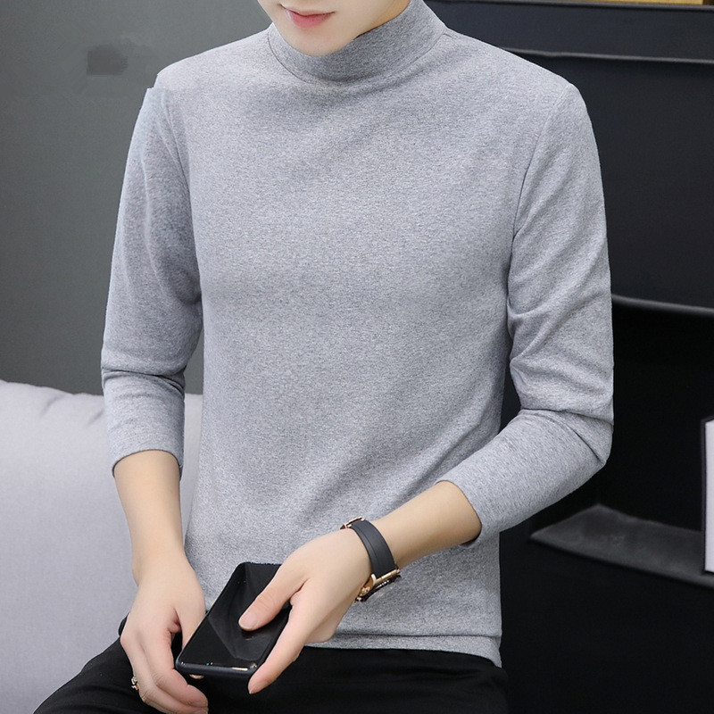 Maxct classy outfits men Solid Color Half Turtleneck Men's Spring and Autumn Long-Sleeved T-shirt Bottoming Shirt Korean Style Loose Casual High Sense Autumn Inner Wear Men