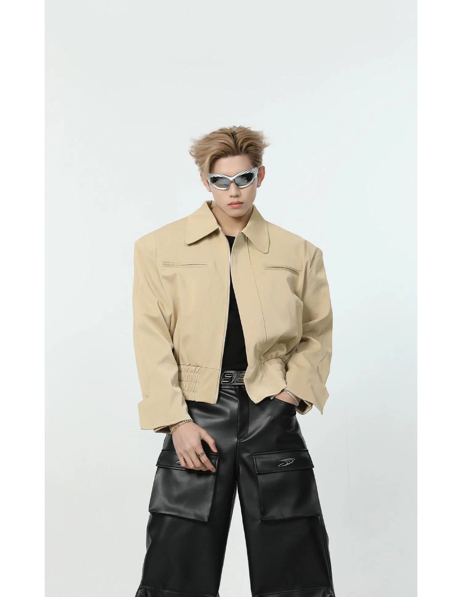 Maxct Short Leather Jacket with Shoulder Pads