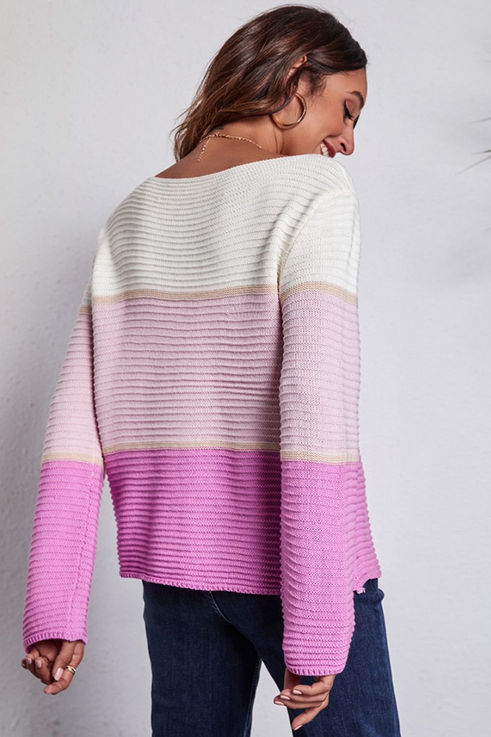 Maxct &Color Block Horizontal Ribbing Sweater