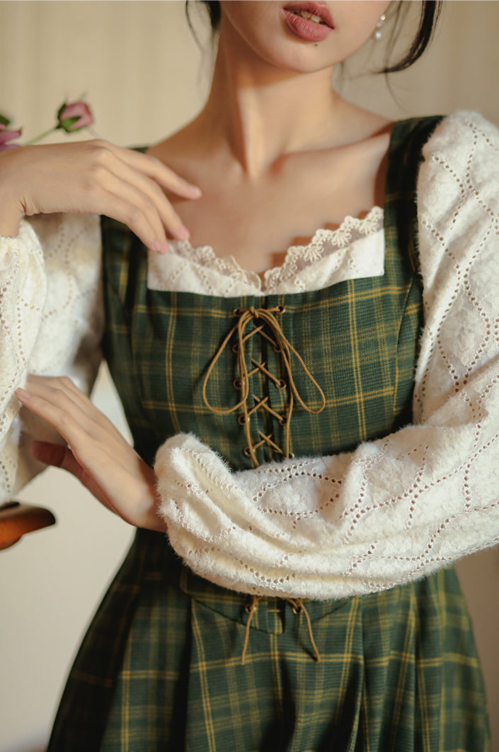 Rustic Plaid Lace Up Corset Midi Dress Maxct