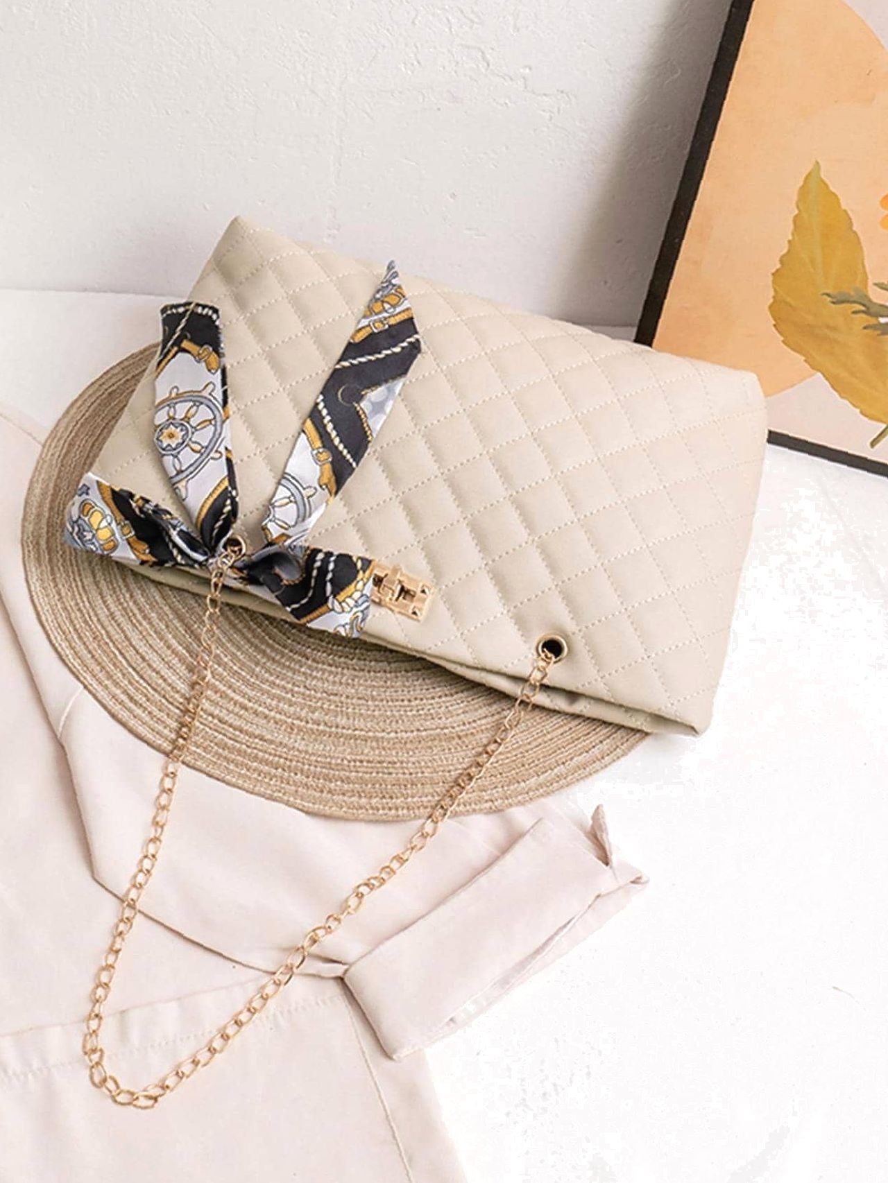 Maxct - Twilly Scarf Decor Quilted Shoulder Tote Bag  - Women Tote Bags