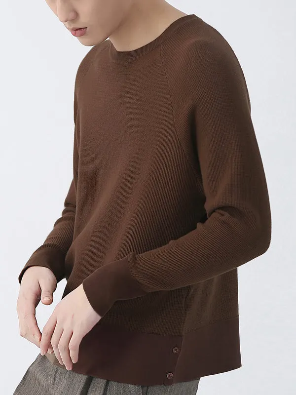 Maxct - Mens Round Neck Knitted Solid Color SweaterI