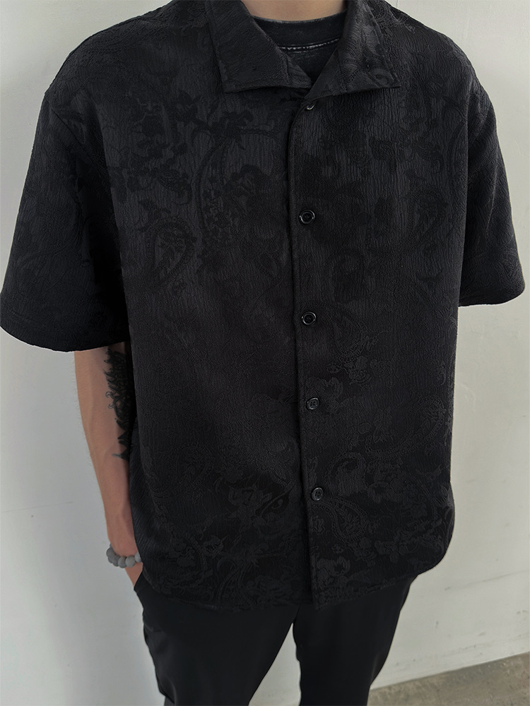 90s Streetwear New Chinese Style Cashew Flower Textured Lapel Shirt For Men Summer New Niche Cleanfit Retro Casual Shirt For Men