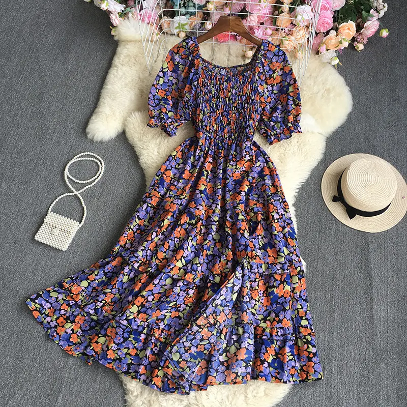 Maxct Maxct Broken Flowers Tighten Short-Sleeved Dress