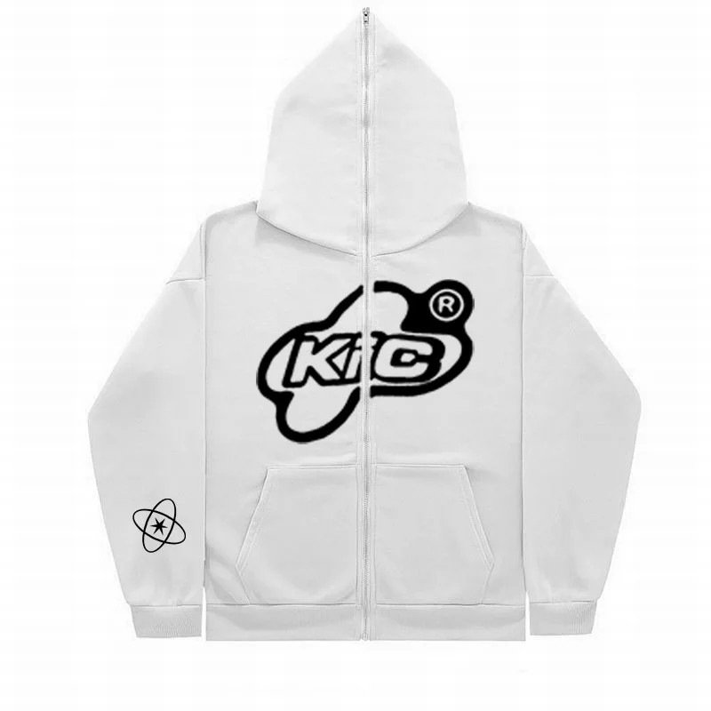 Maxct American Retro Fashion Letter Printing Full Zipper Hoodie Male Y2K New Harajuku Gothic Loose Casual Sweatshirt Unisex Hoodie
