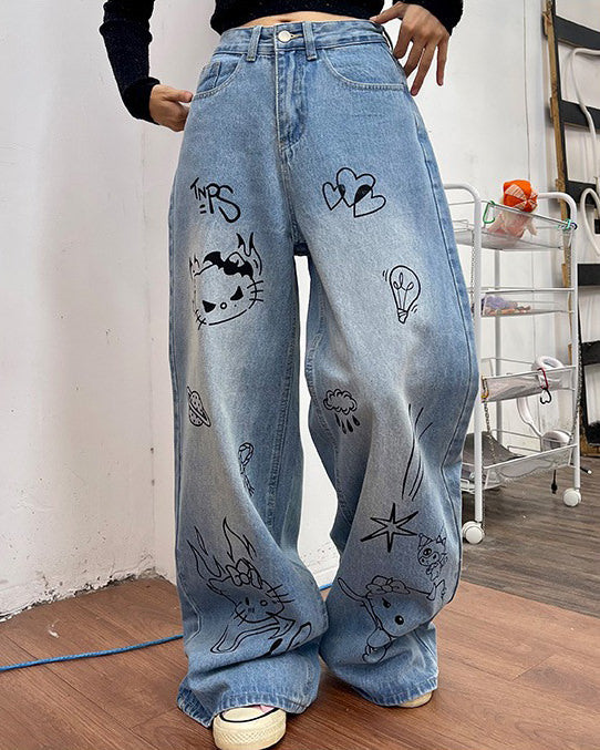 Grunge Aesthetic Cat Jeans in Blue Maxct
