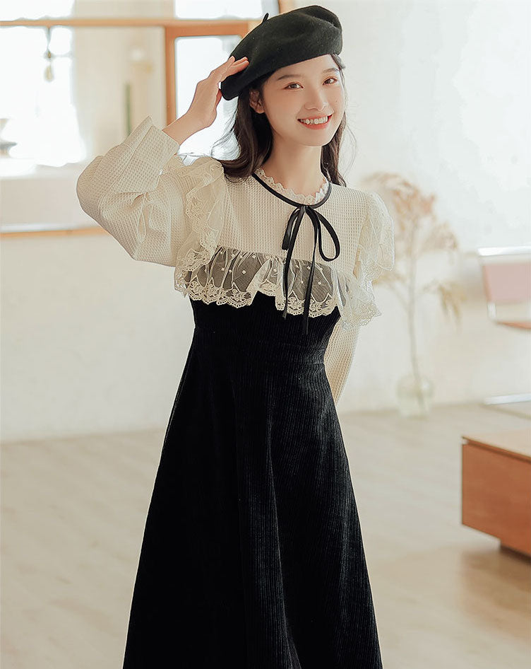 Square Lace High Neck Sweater Dress Maxct