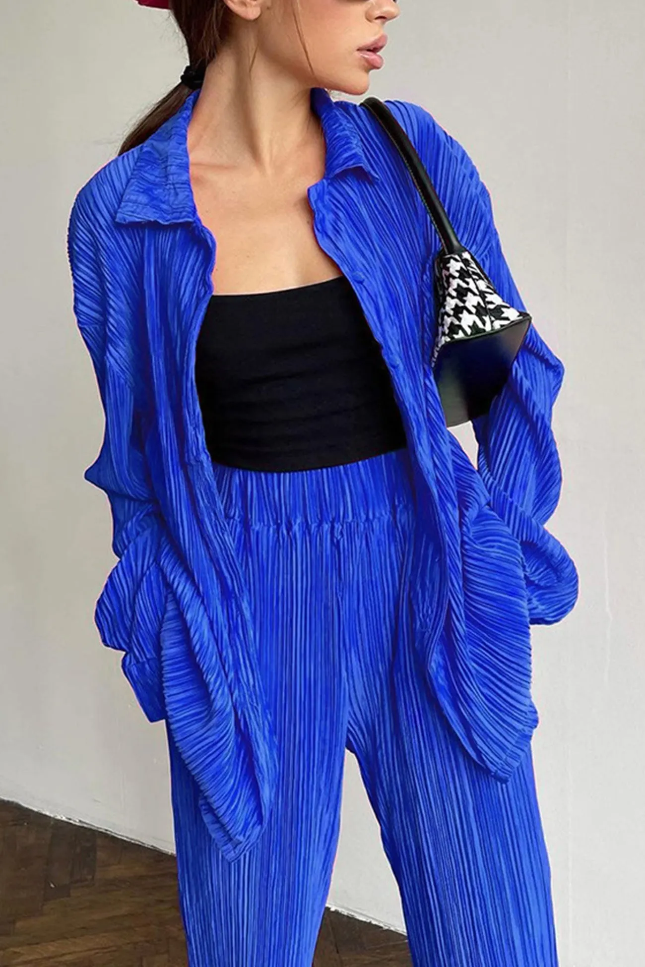 Maxct Pleated Shirt Wide Leg Pants Set - Image 12