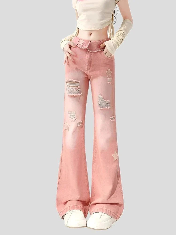 Ripped Jeans - Pink Star Denim for Women Maxct