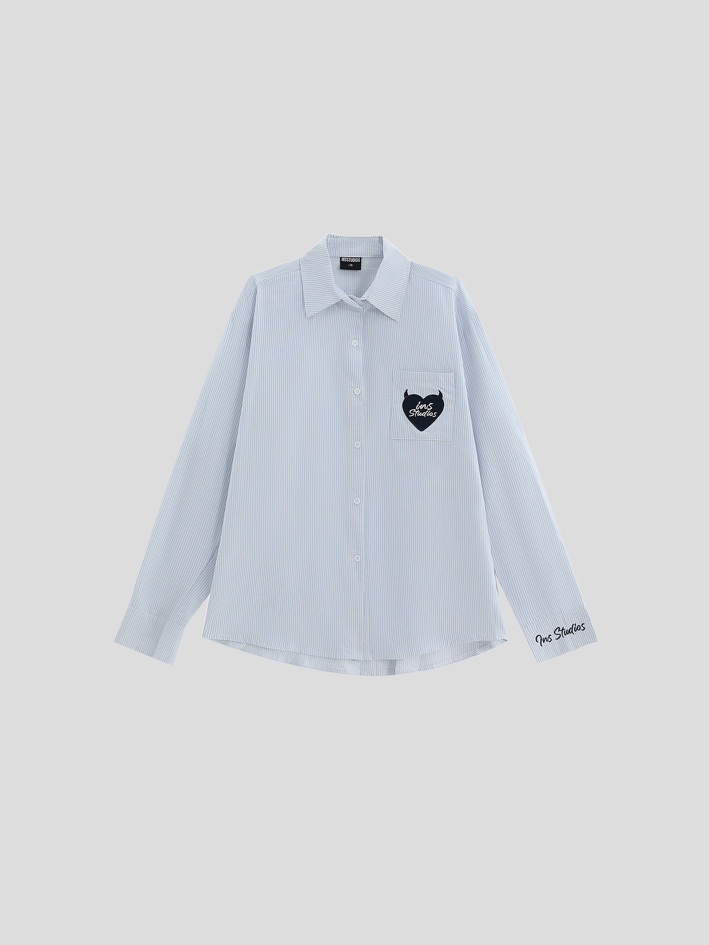 INS Heart Embroidery Striped Shirt Maxct