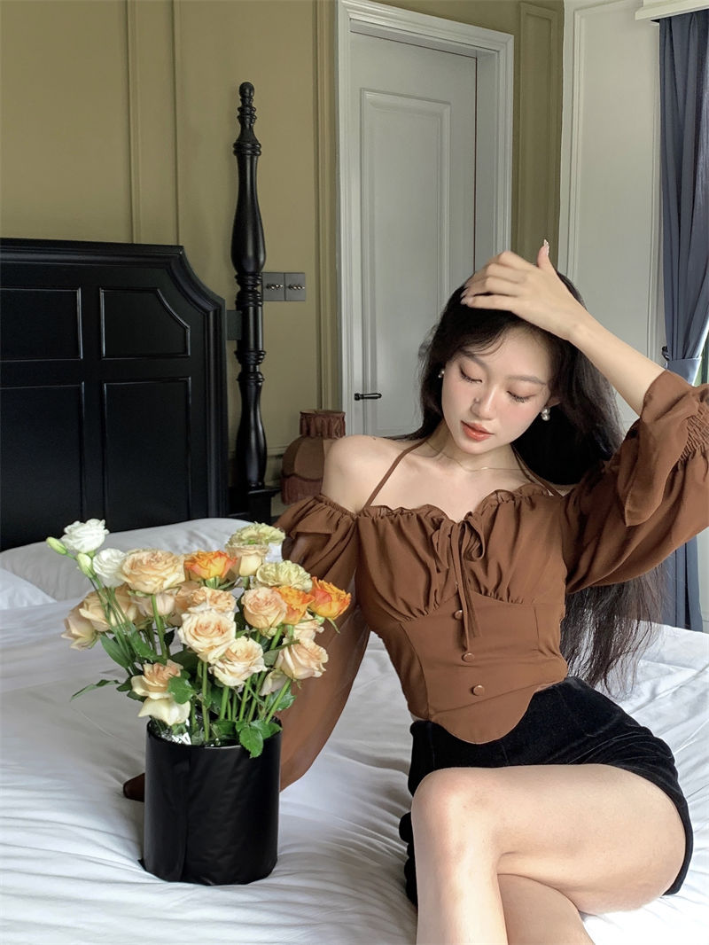 Shirts Blouses Spring Autumn Halter Off Shoulder Ruffles Patchwork Blusa Feminina Vintage Elegant Sexy Camisas De Mujer