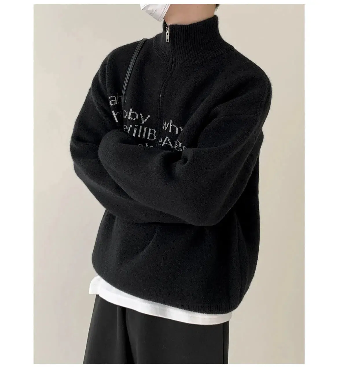 Maxct Text Print Stand Collar Sweater