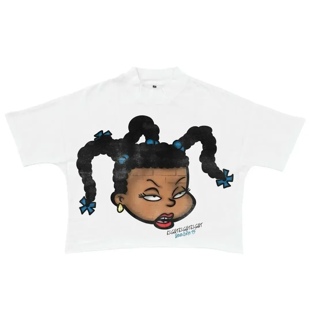 Maxct Anime Harajuku Cartoon Print T-shirt Women Y2k style top Street clothing Oversized T-shirt Goth T-shirt vintage women clothing