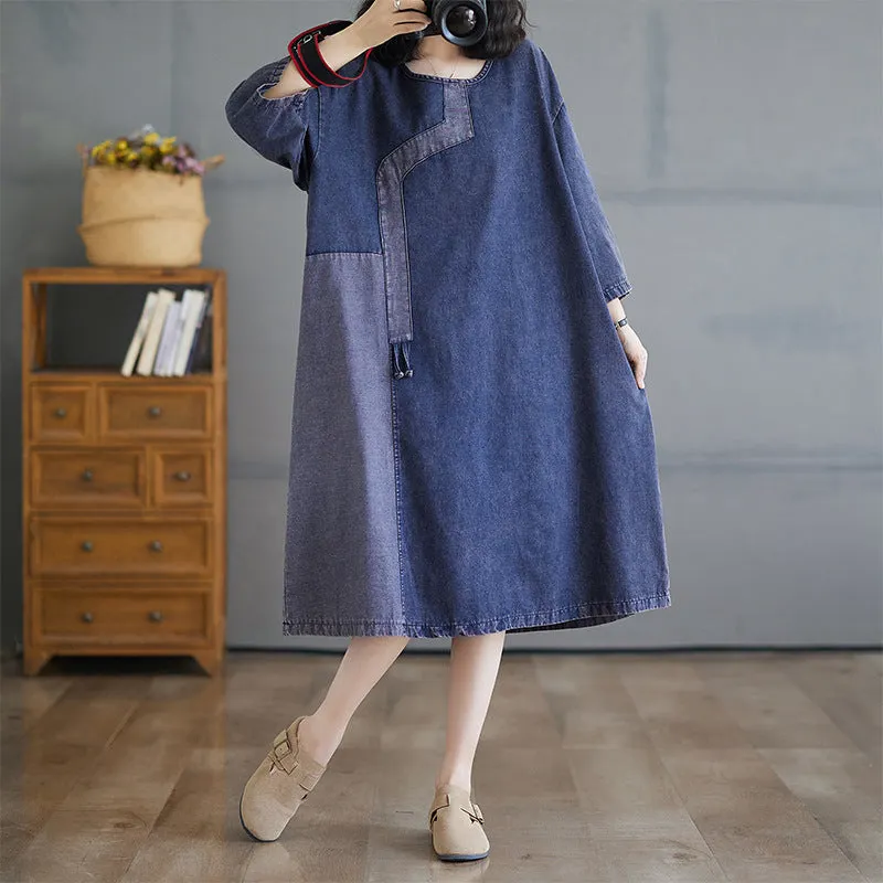 Maxct Women Autumn Denim Long Sleeves Dress