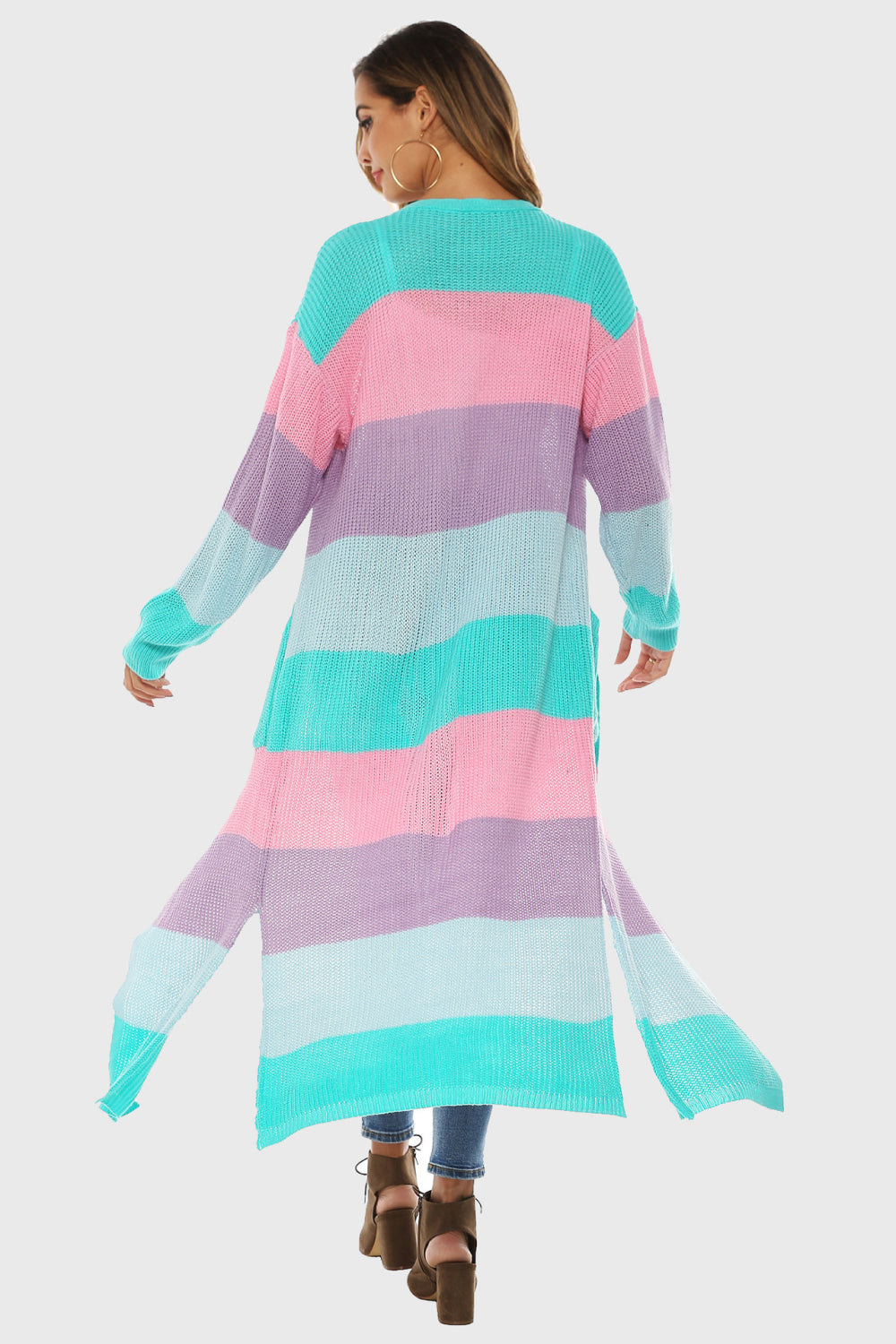 Maxct &Color Block Long Sleeve Pocketed Cardigan