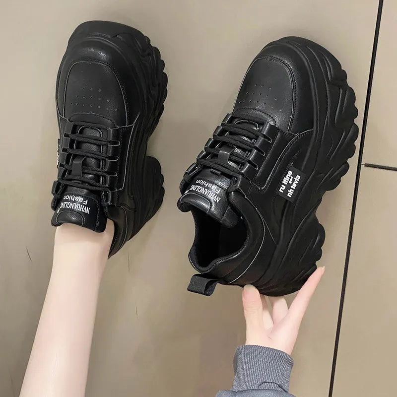 Chunky Platform Sneakers Women Spring Autumn PU Leather Maxct