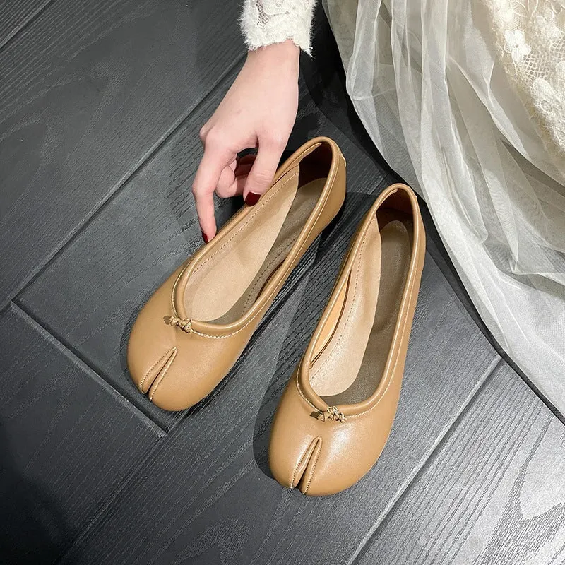 Women's Calf Casual Flats Split Toe Loafers Light Brown/Khaki/Silver/Beige/Black Maxct - Image 2