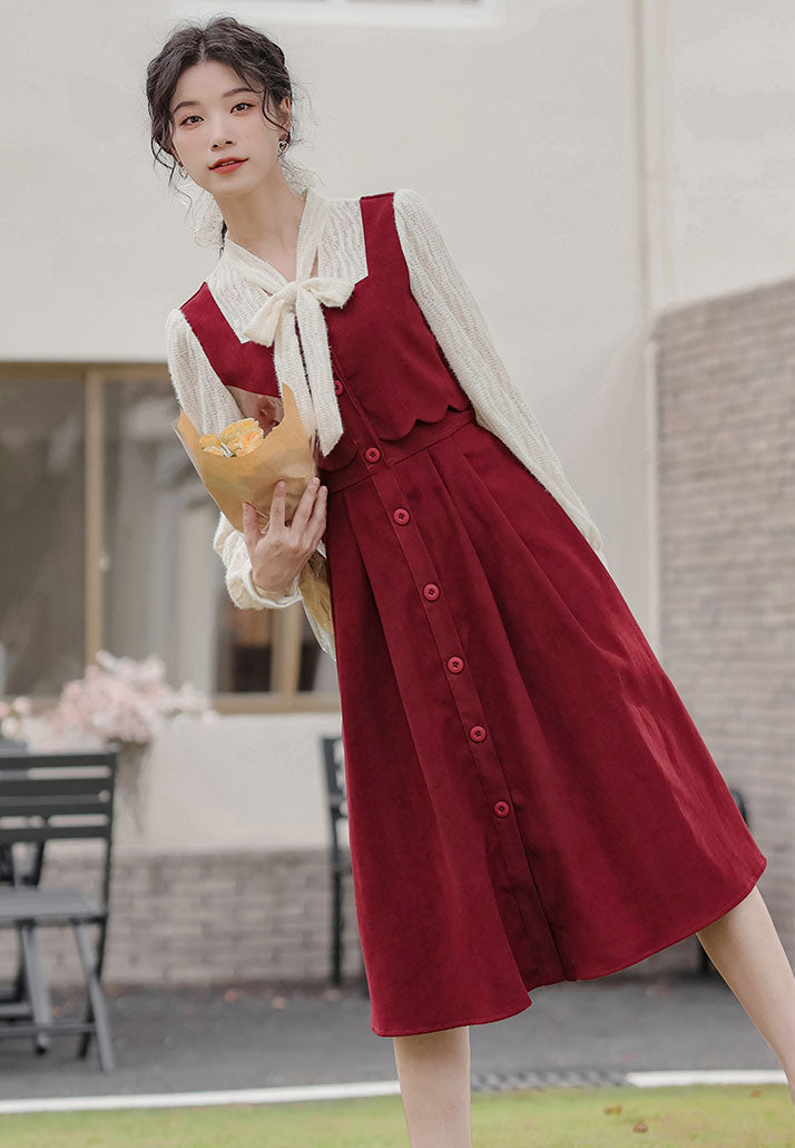 Scallop Button Up Twofer Dress Maxct