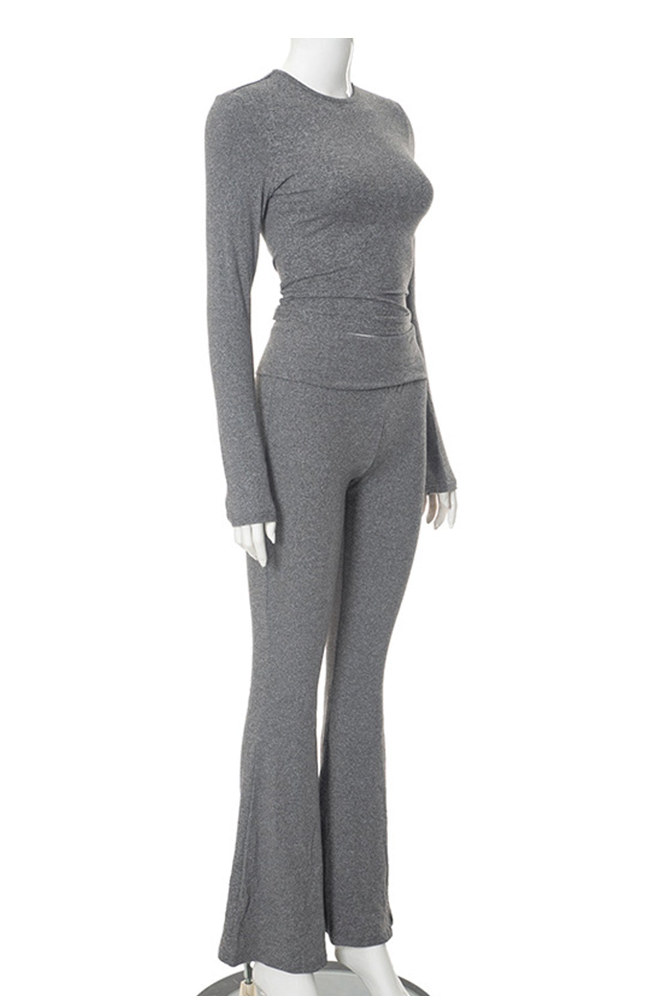 Maxct Solid Crop Top Flares Long Pants Set