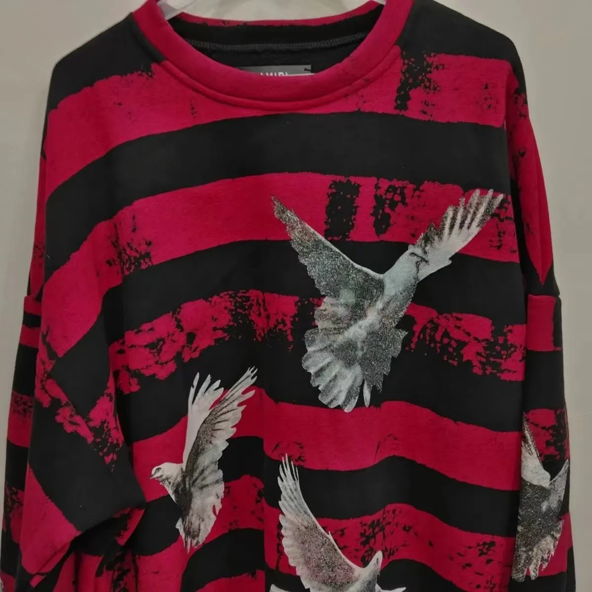 High street-inspired pigeon-print long-sleeved pullovers sweatshirts men women street tie-dye stripe panels versatile harajuku