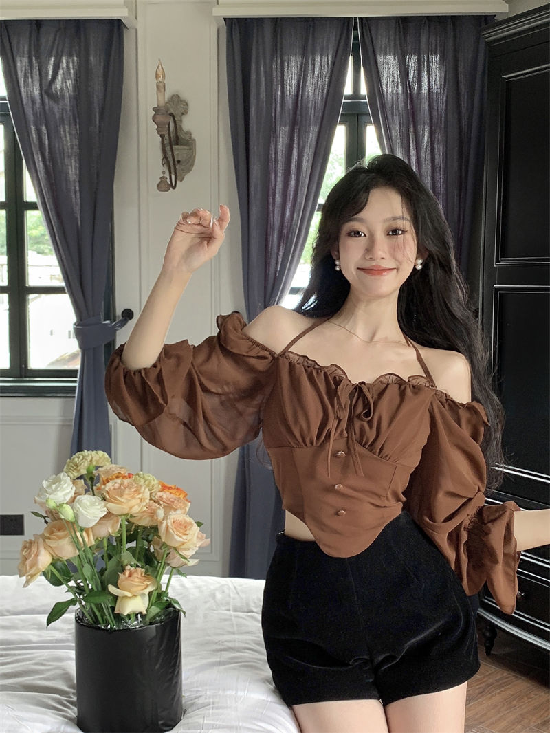 Shirts Blouses Spring Autumn Halter Off Shoulder Ruffles Patchwork Blusa Feminina Vintage Elegant Sexy Camisas De Mujer