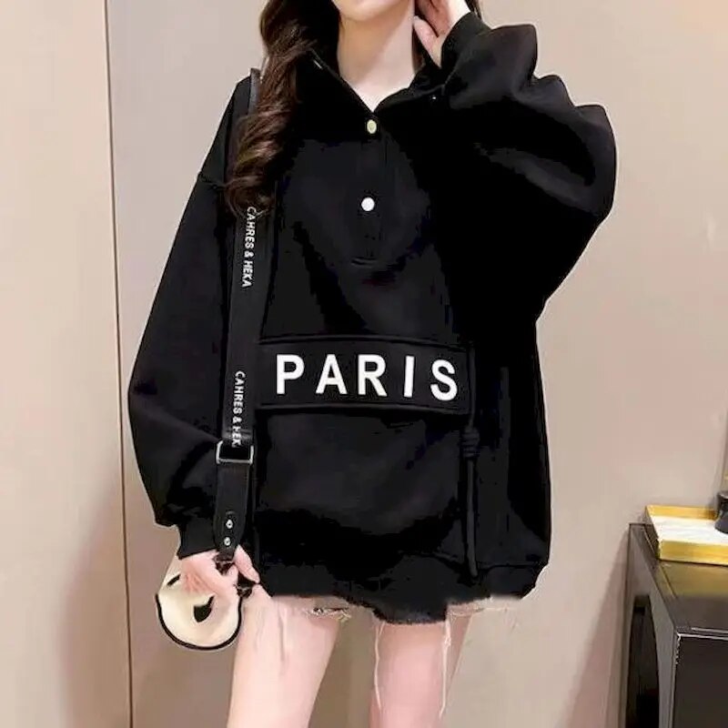 Women Spring-Autumn Thin Paris Hoodie Pullover Maxct