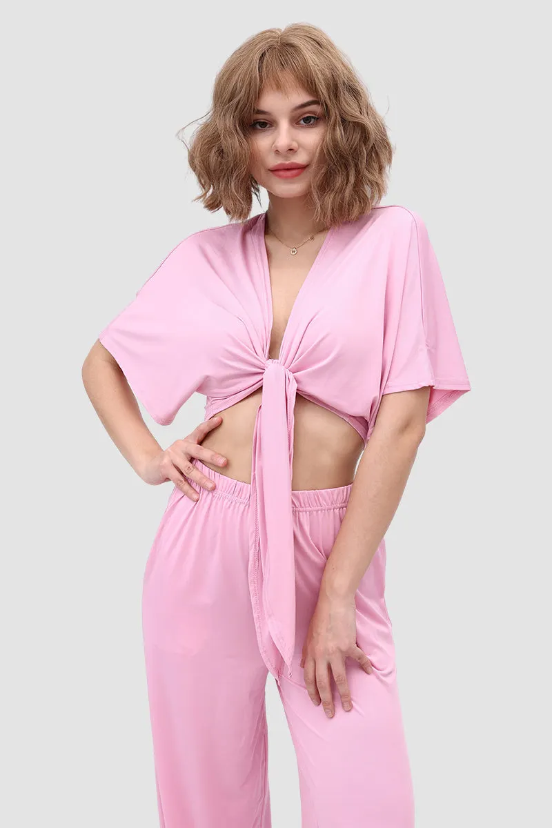 Maxct Deep V-neck Top & Elastic Wide Leg Pants
