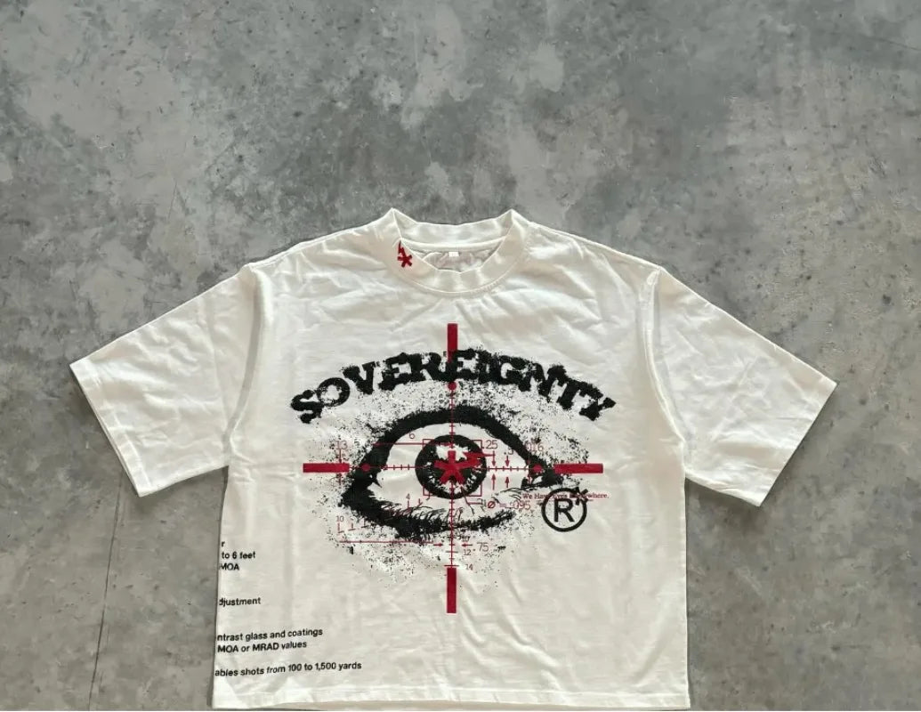 Maxct American Gothic Trendy Cartoon Pattern Letter Print Oversized T-Shirt Men's Y2K Street Hip-Hop Harajuku Casual Loose Round Top