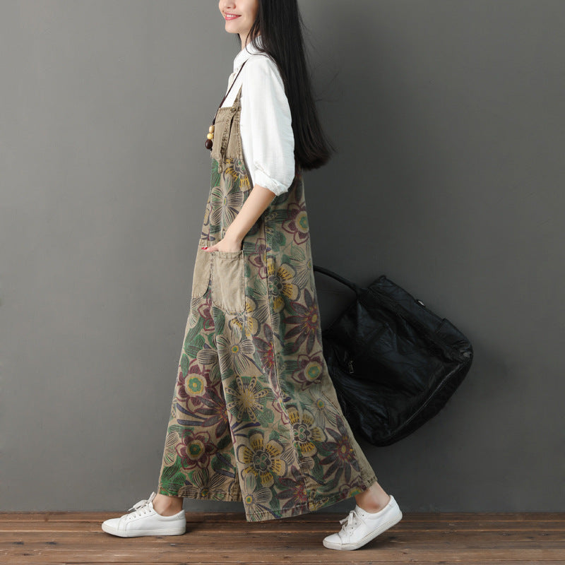 Retro Floral Printed Strappy Pants
