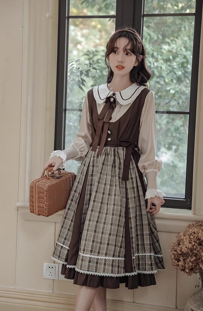 Mocca Plaid Twofer Midi Dress Maxct