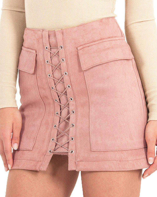 Lace Up Faux Suede Skirt Maxct