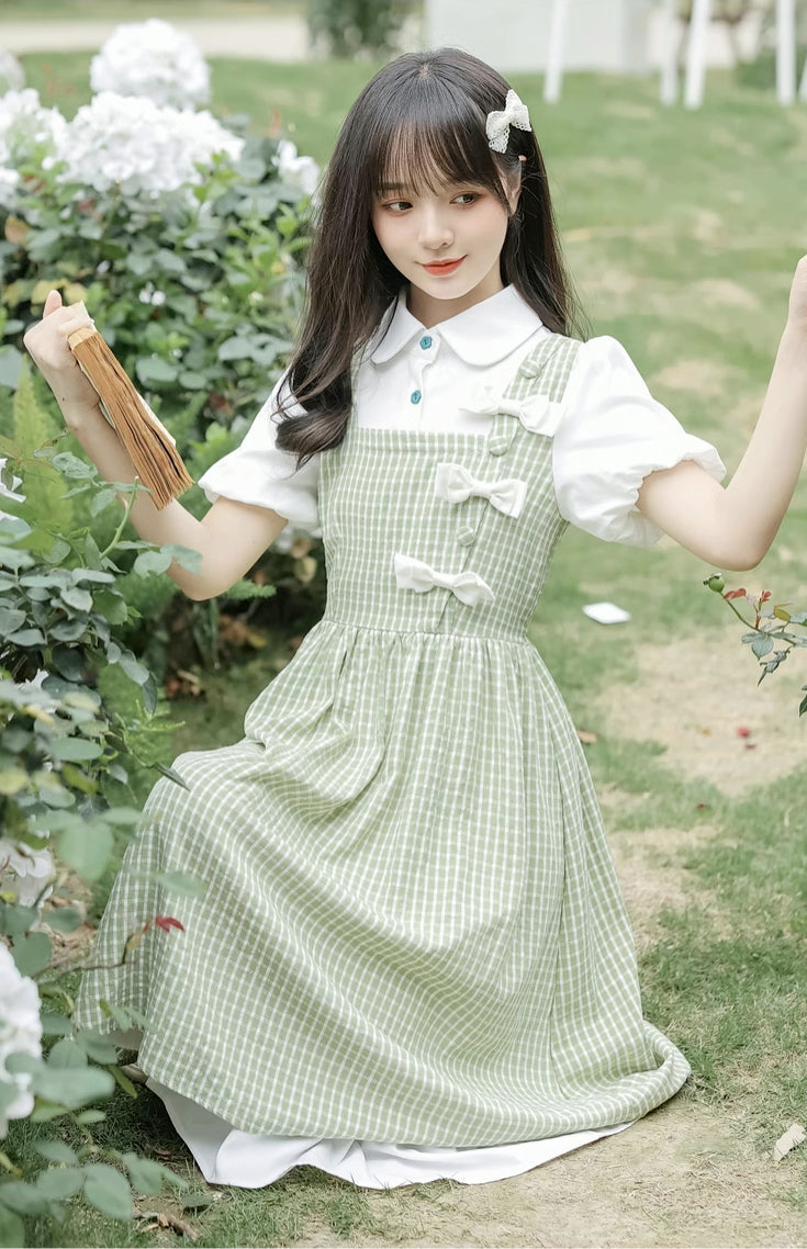 Gingham Bows Twofer Dress Maxct