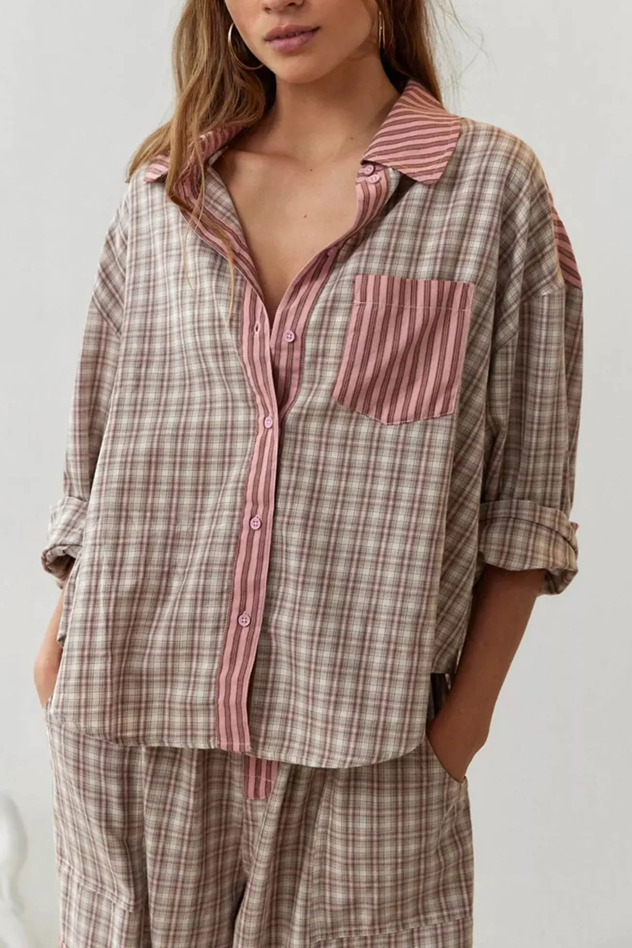 Maxct Plaid Striped Patchwork Shirt Suits