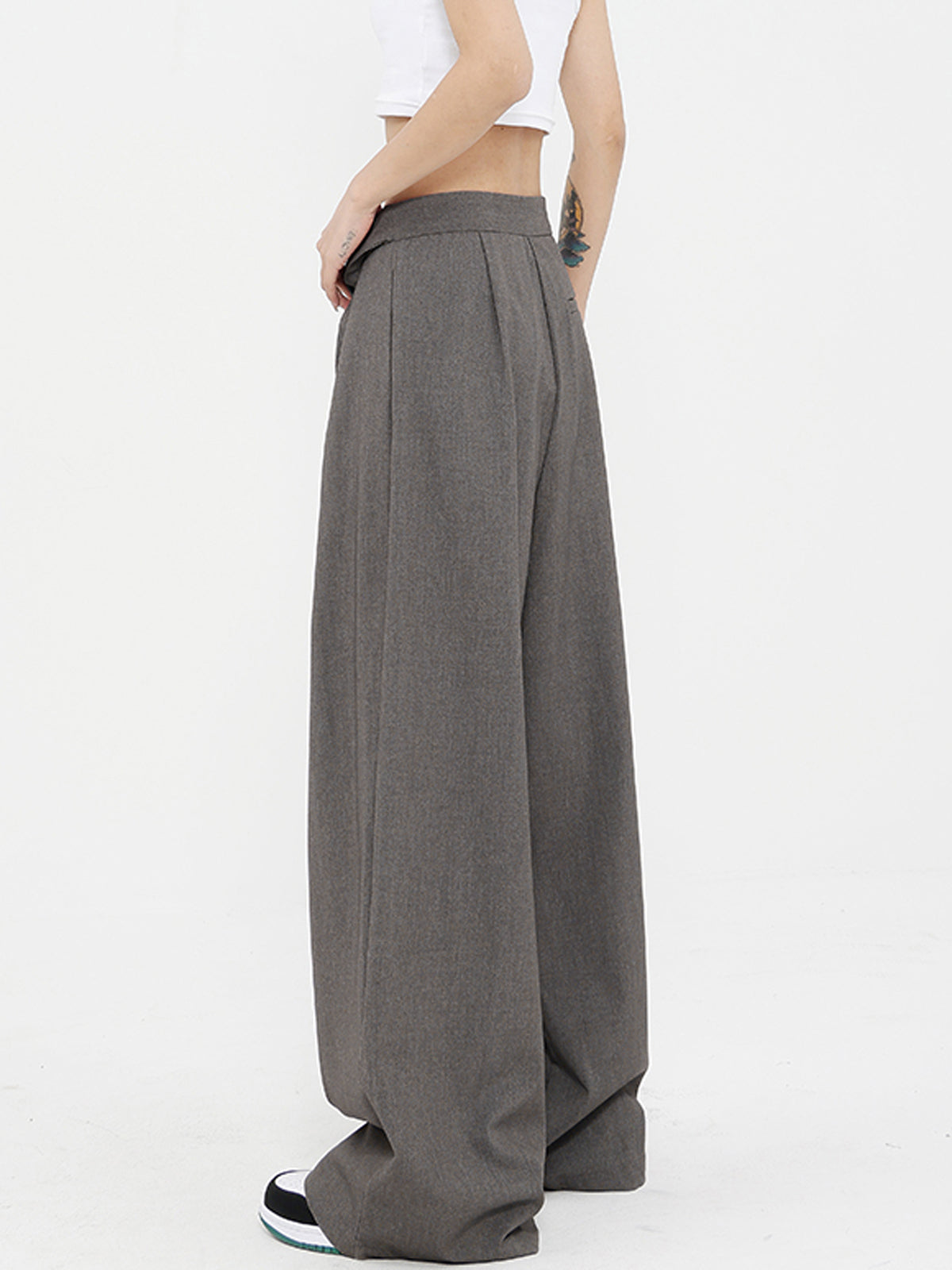 Maxct Tied Pleated Full Length Wide Leg Dress Pants