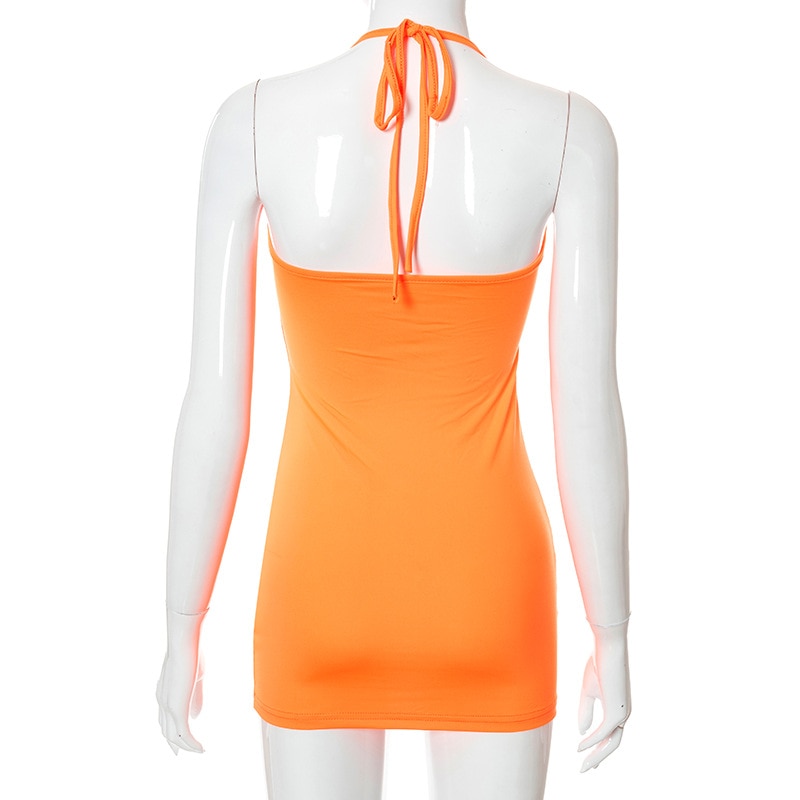 Halter Sexy Lace Up Mini Dress Party Club Outfit Cut Out Metal Ring Ties Bodycon Dresses Summer Chic Harajuku Clothes
