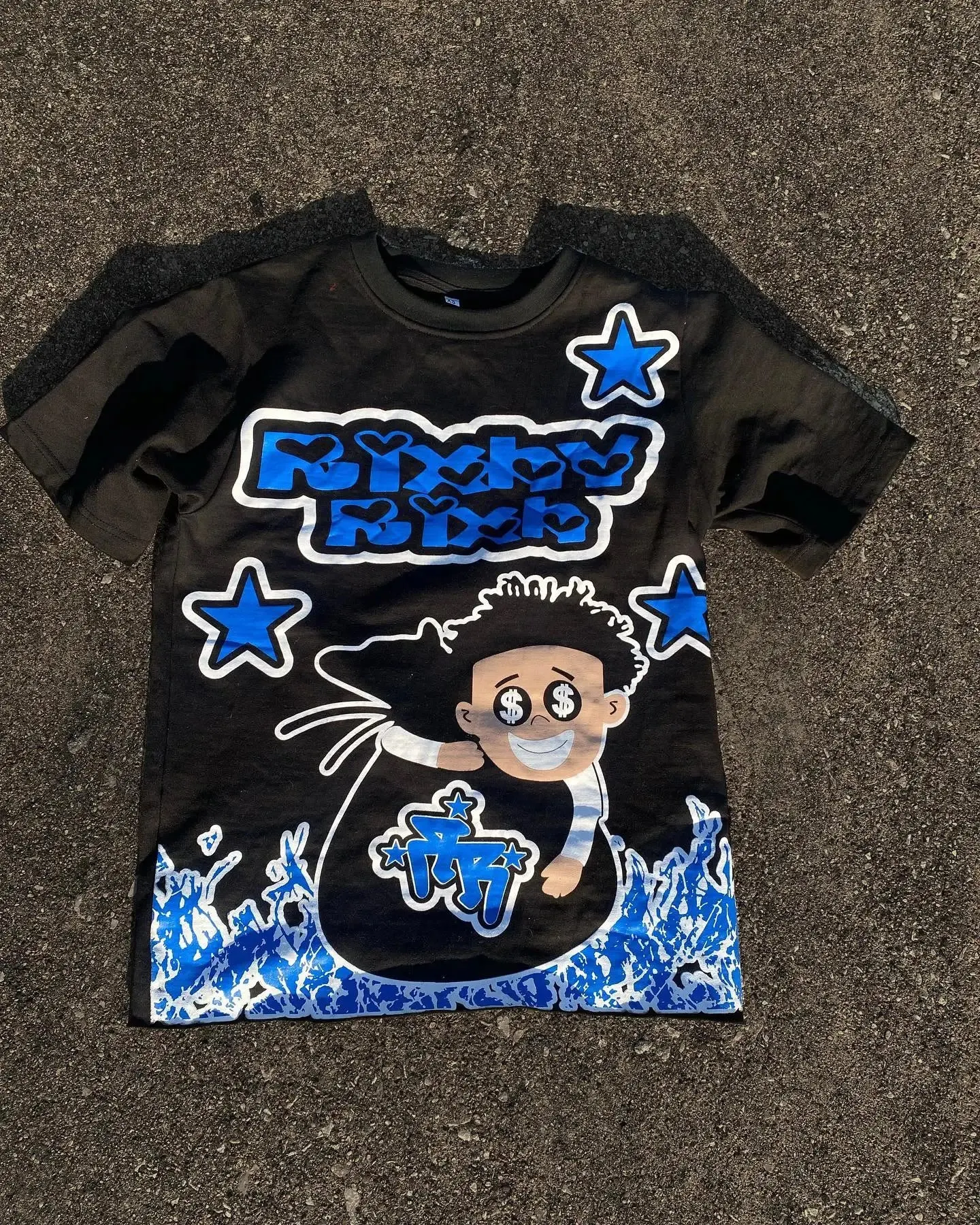 Maxct American cartoon letter pattern printed oversized round T-shirt men's Y2K street hip-hop versatile loose short-sleeved top
