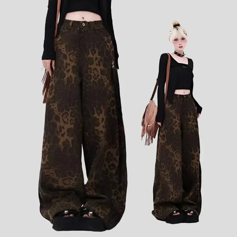 Wide Leg Denim Pants with Print Maxct
